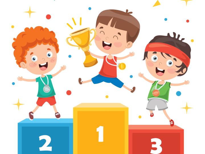 Tegning af børn på podie 